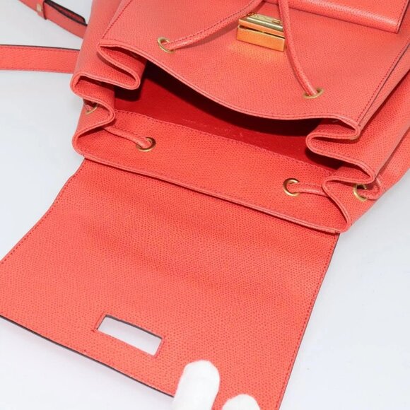 CELINE Backpack Leather Orange Gold Auth - Picture 12 of 16